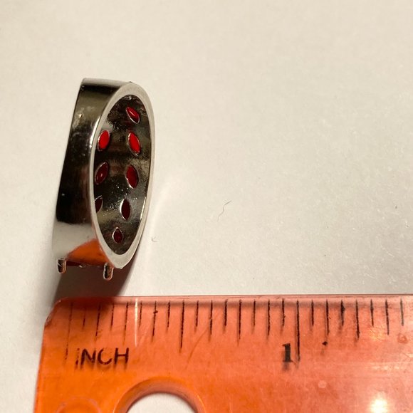 Silver Ruby Red Cubic Zirconia Anniversary Ring Size 7 Plated Simulated - Picture 8 of 9